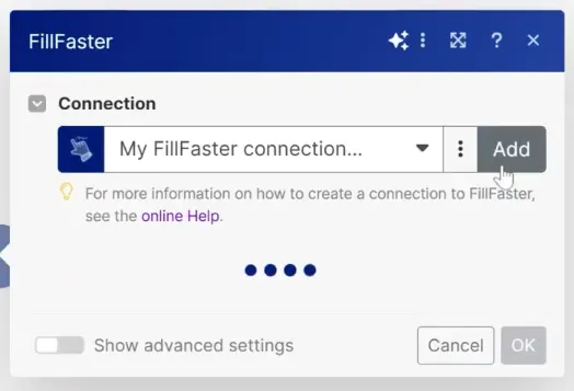 Adding a new connection for FillFaster