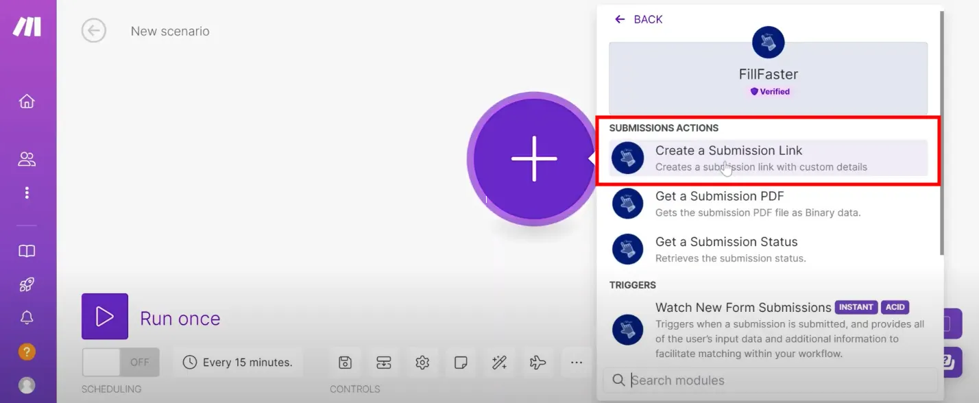 Choosing an action in the FillFaster app