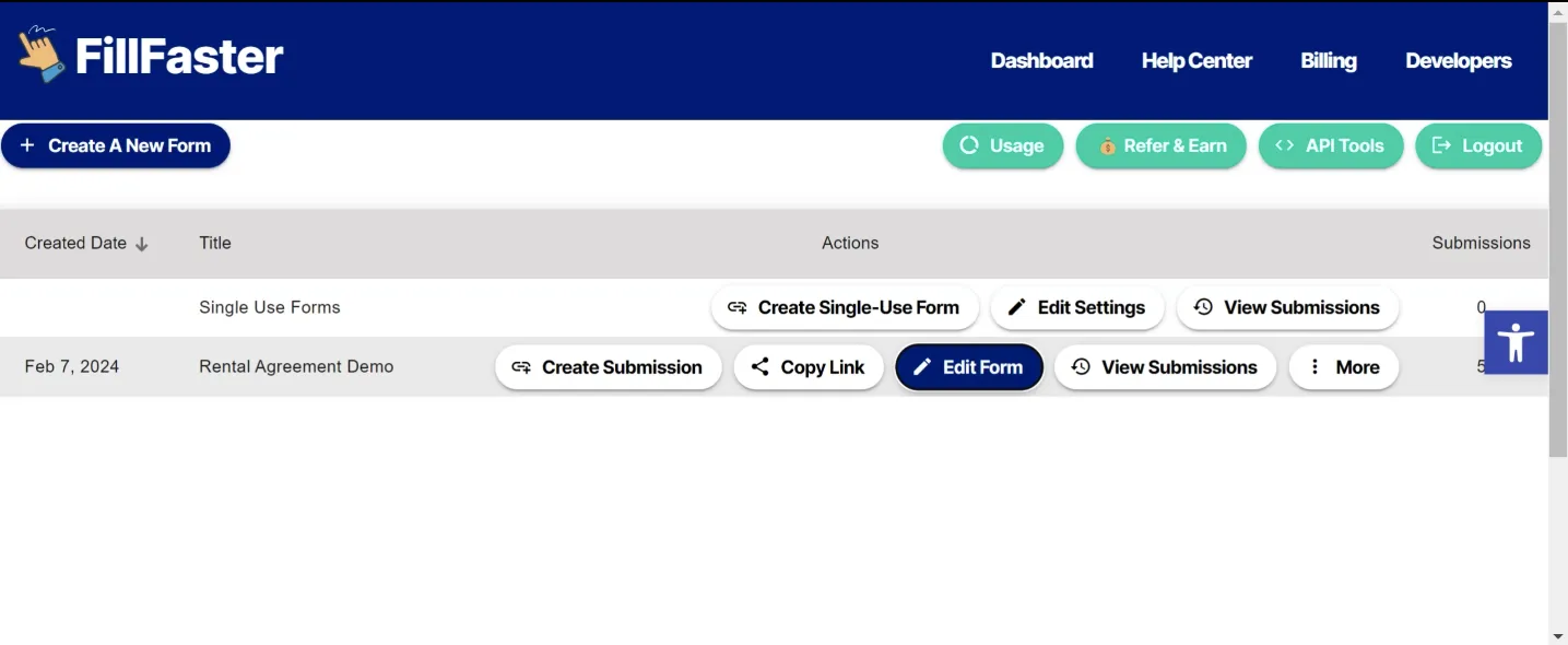 Navigating to the 'Edit Form' section from the dashboard
