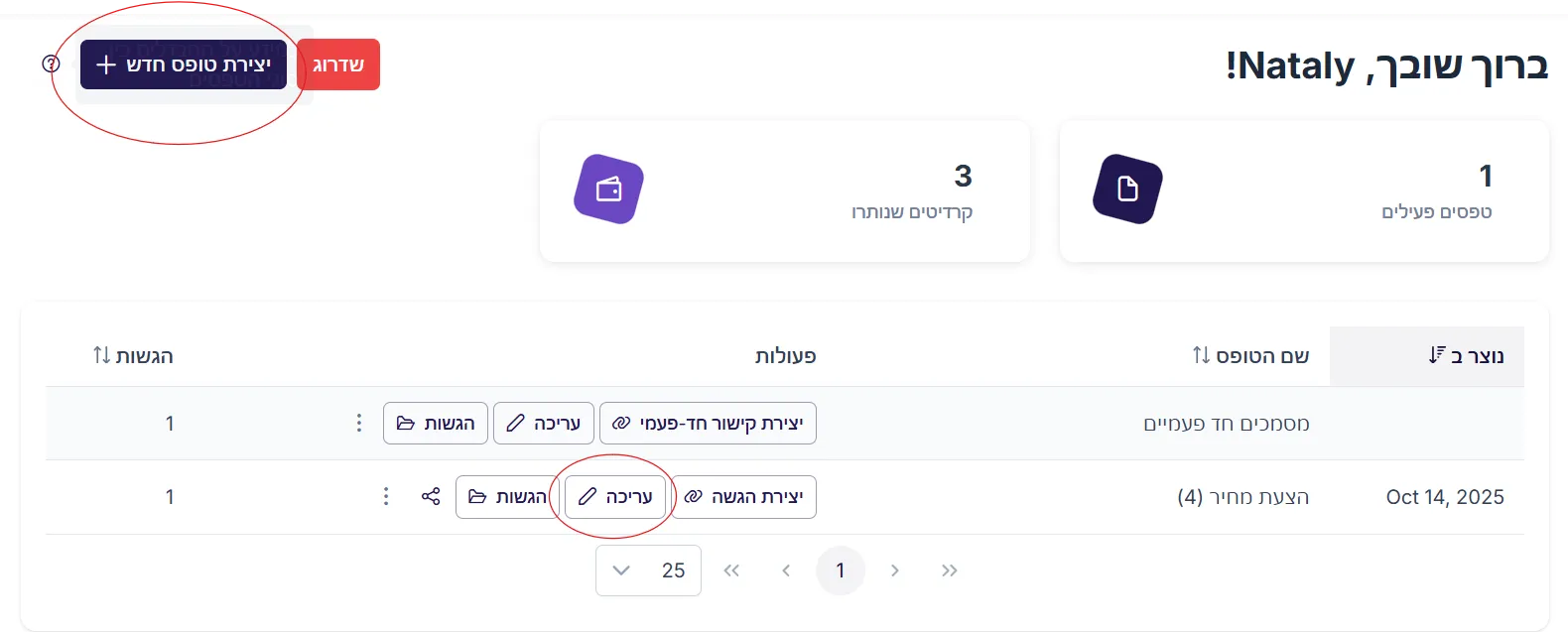 כניסה לעריכת קובץ במערכת FillFaster
