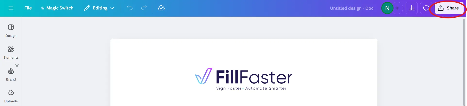 Click the Share button in Canva