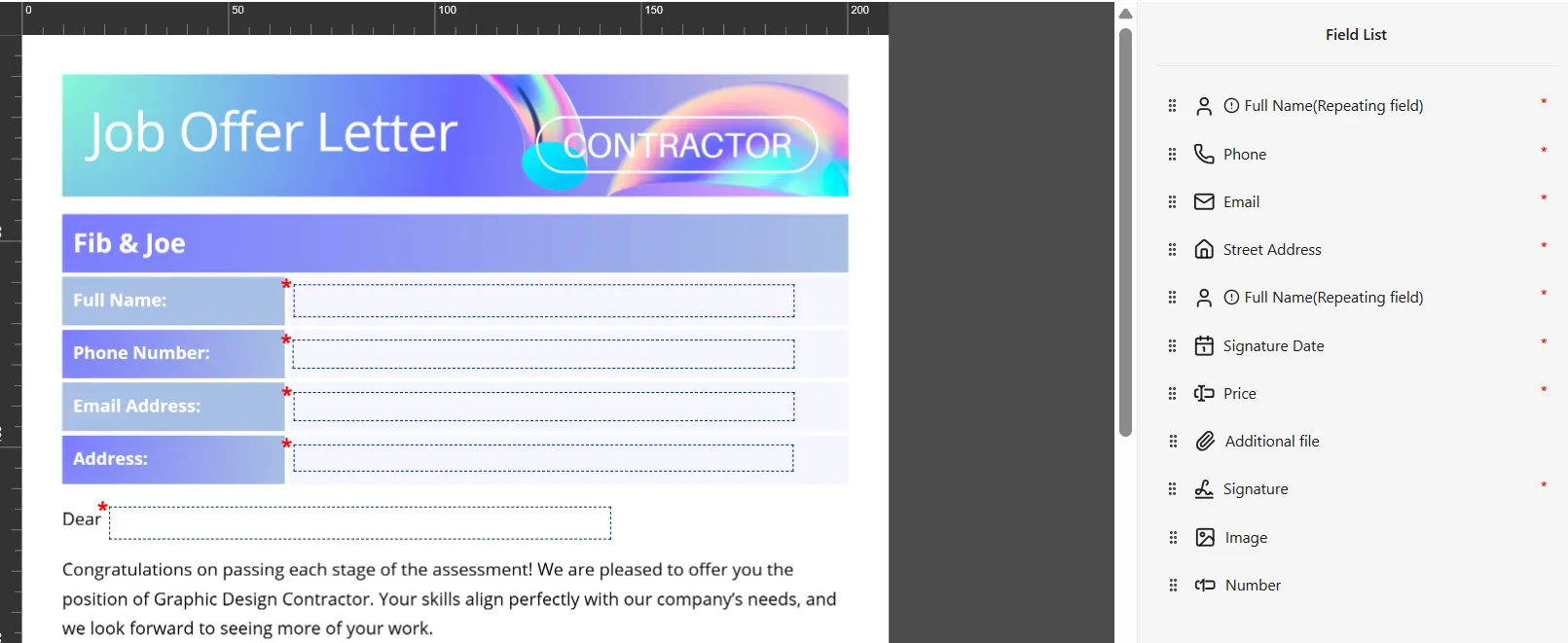 Create a template form in FillFaster