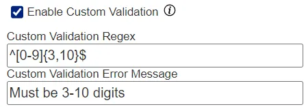 The custom validation regex input field in the form builder