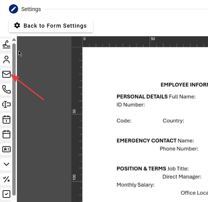 Selecting the email address field from the toolbar