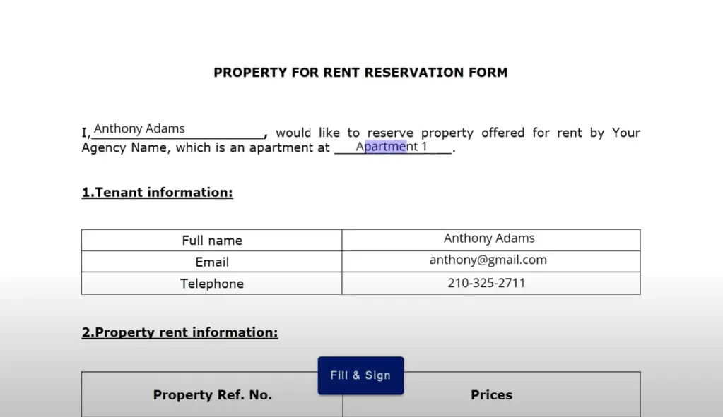 Recipient view of the pre-filled form