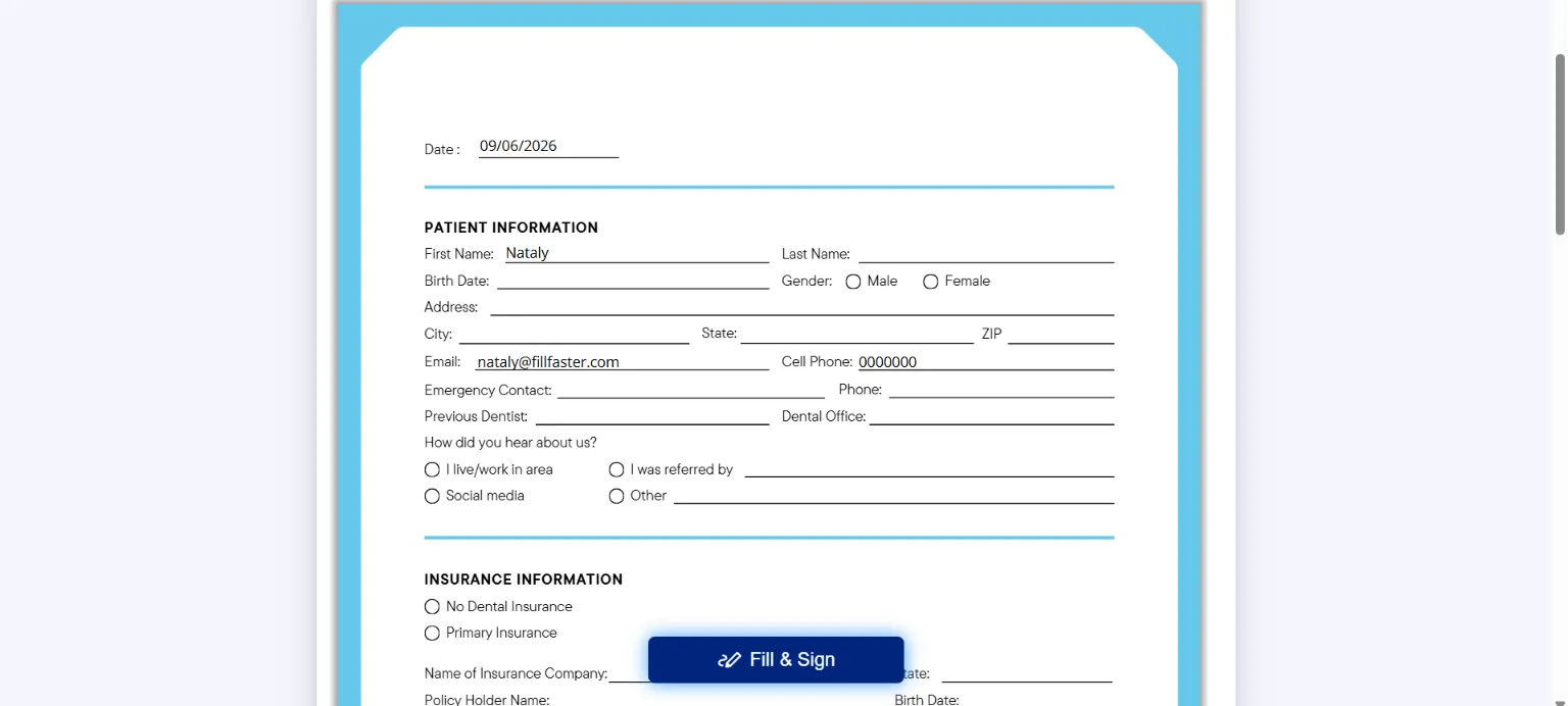 Recipient view of the pre-filled form
