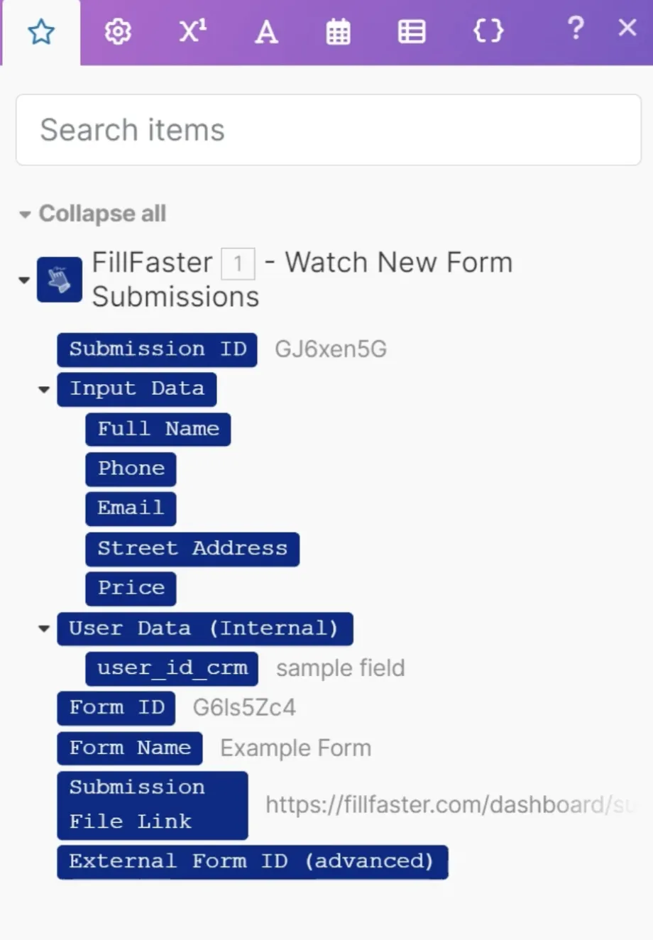 Webhook data including the submission ID