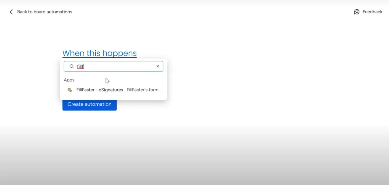 Searching for 'FillFaster' to select a trigger