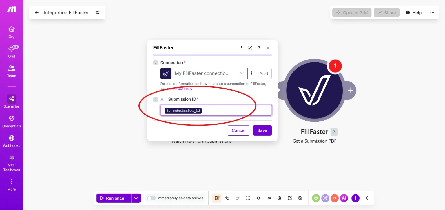 Webhook data including the submission ID