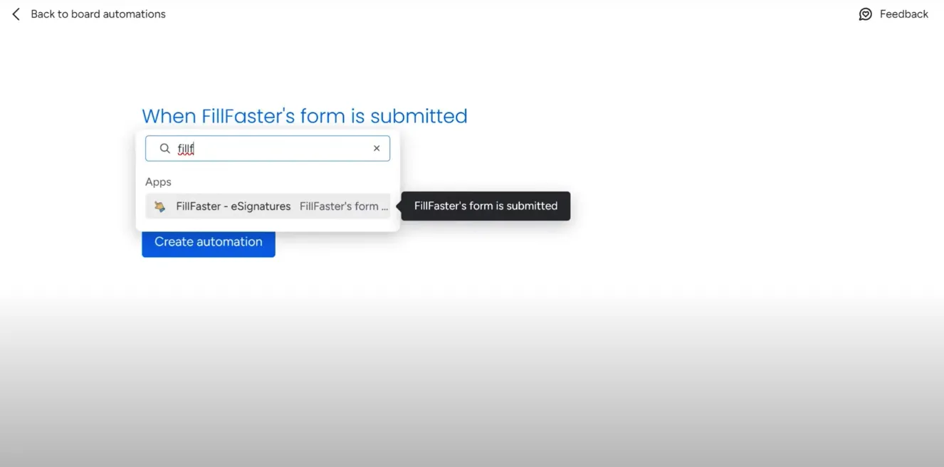 Selecting the 'FillFaster's form is submitted' trigger