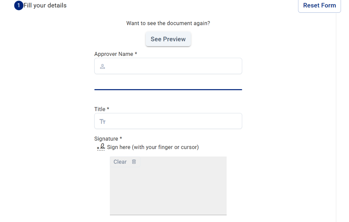 What a signer sees: only their own fields and signature