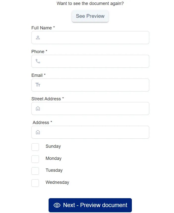 Example form before adding helper components