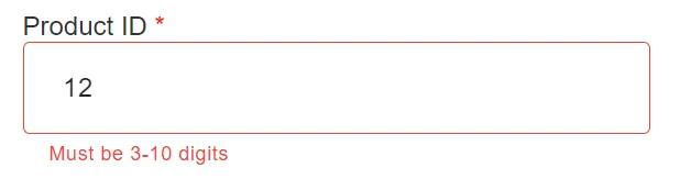 An example of a custom validation error message shown to the user