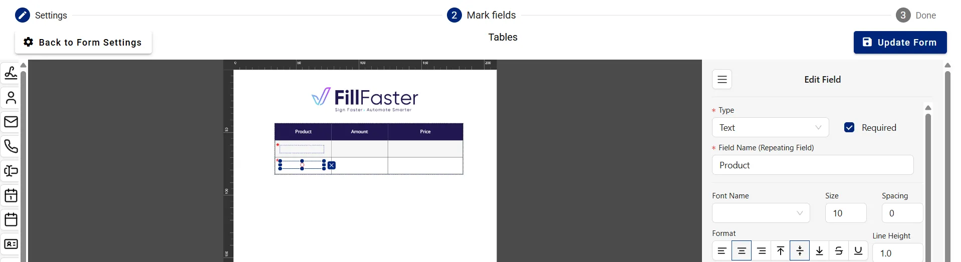 How a duplicated field appears as '(Repeating Field name)' to the recipient