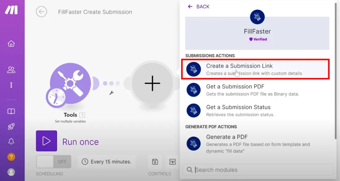 Select 'Create a submission link' module