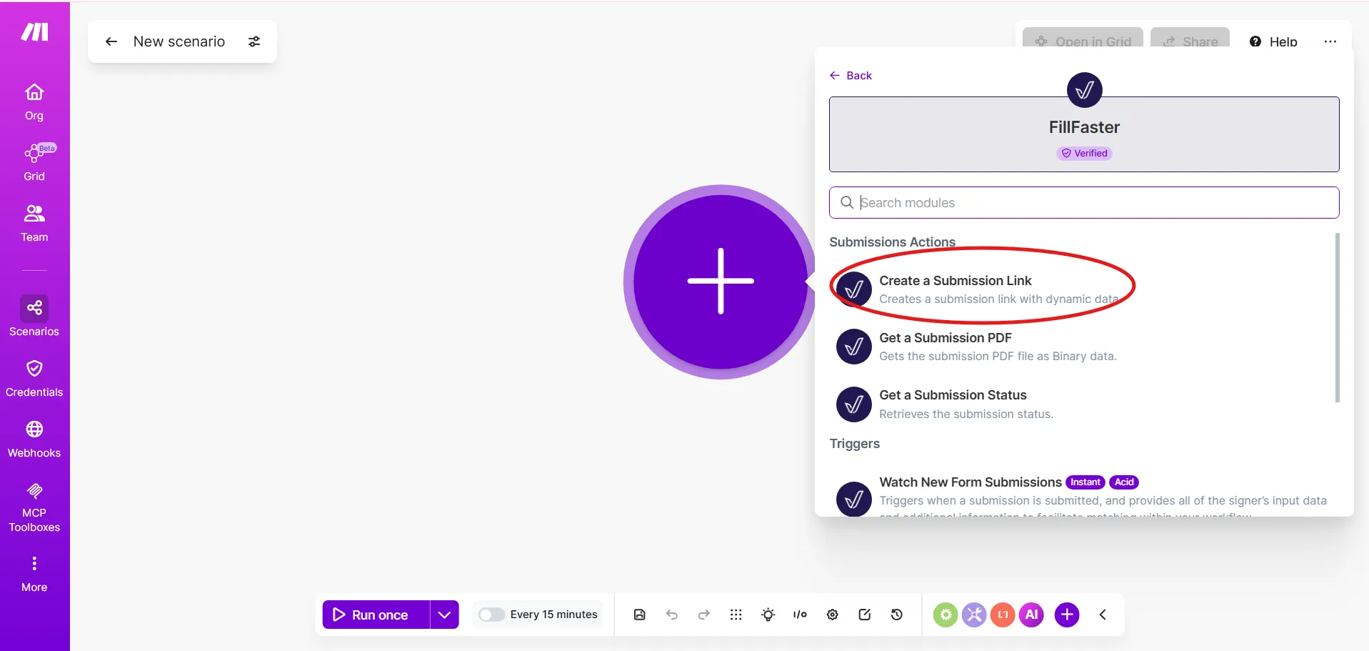 Choosing an action in the FillFaster app