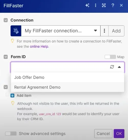 Choose a form template from the list