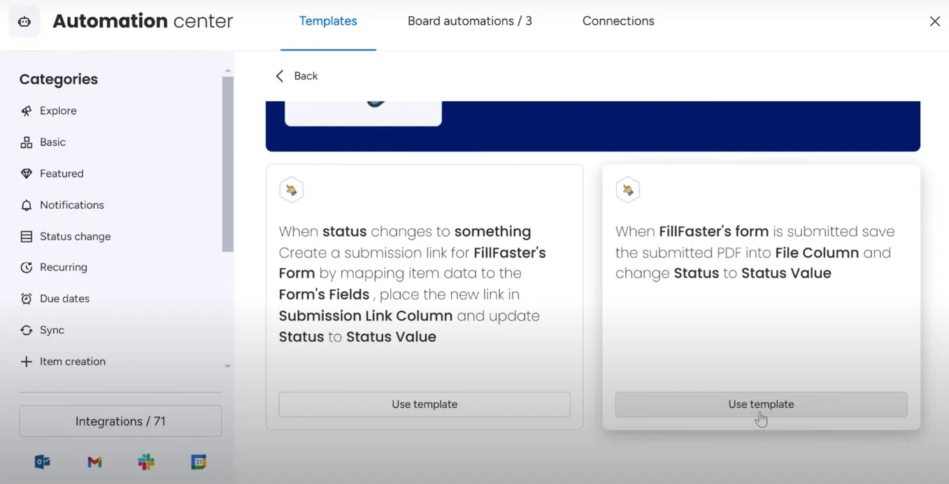 Selecting the 'save submitted PDF' automation recipe