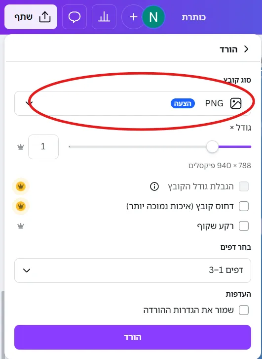 אפשרויות סוג קובץ PDF ב-Canva