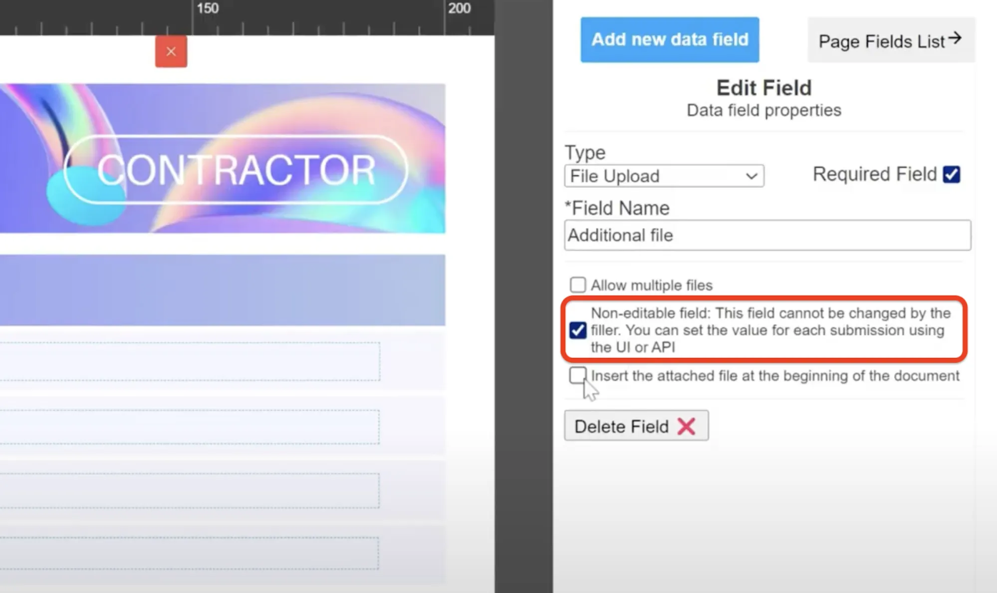 Set the file upload field to be non-editable