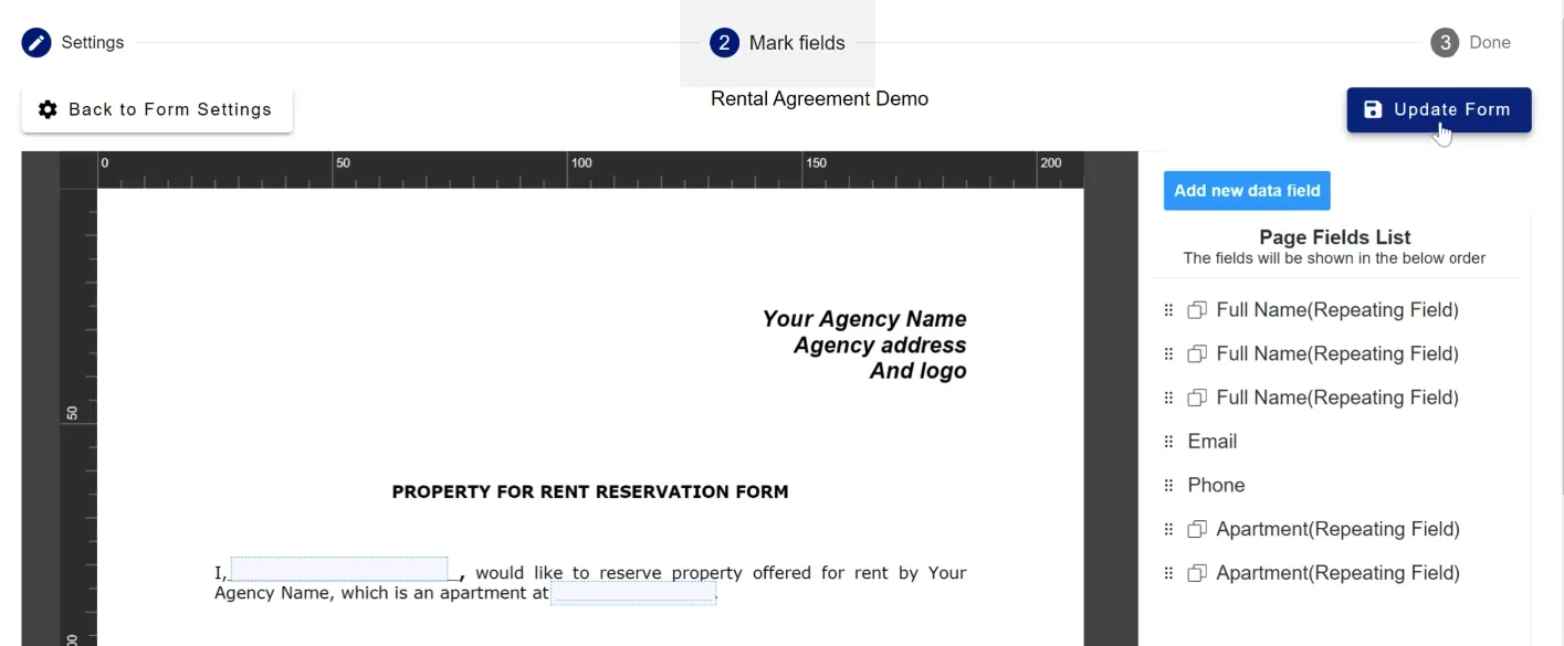 Updating the form after enabling the feature