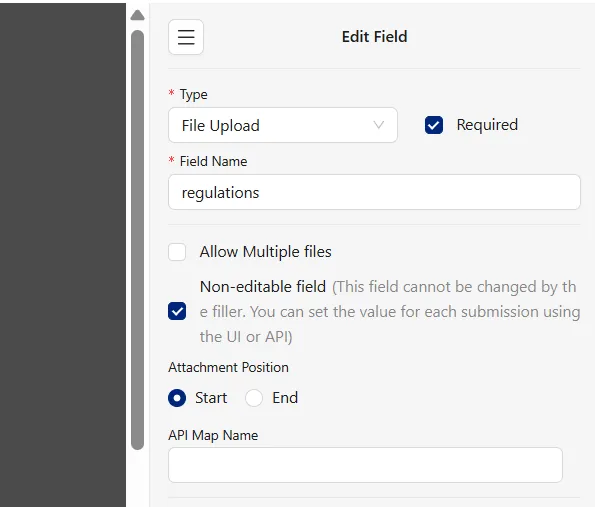 Set the file upload field to be non-editable