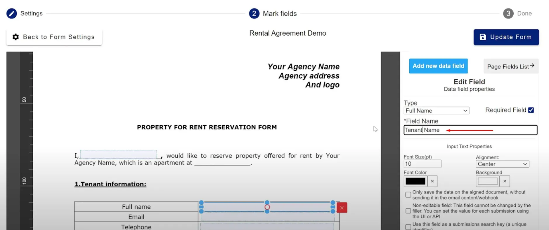 Renaming a duplicated field in the form builder to create a unique field