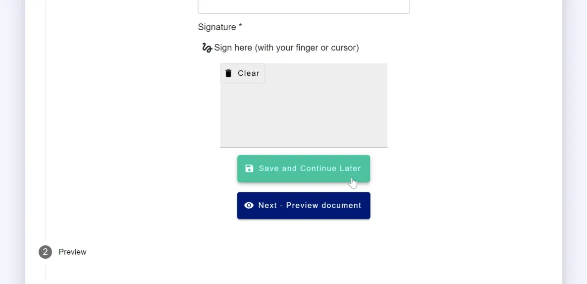 The 'Save and Continue Later' button visible on the form
