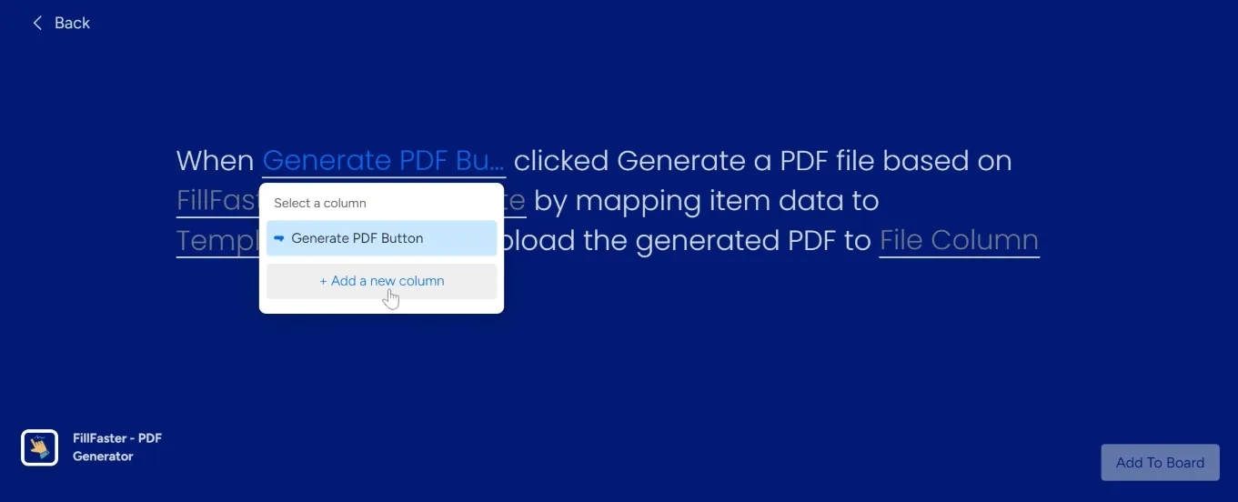 Configuring the automation to trigger when the 'Generate PDF' button is clicked