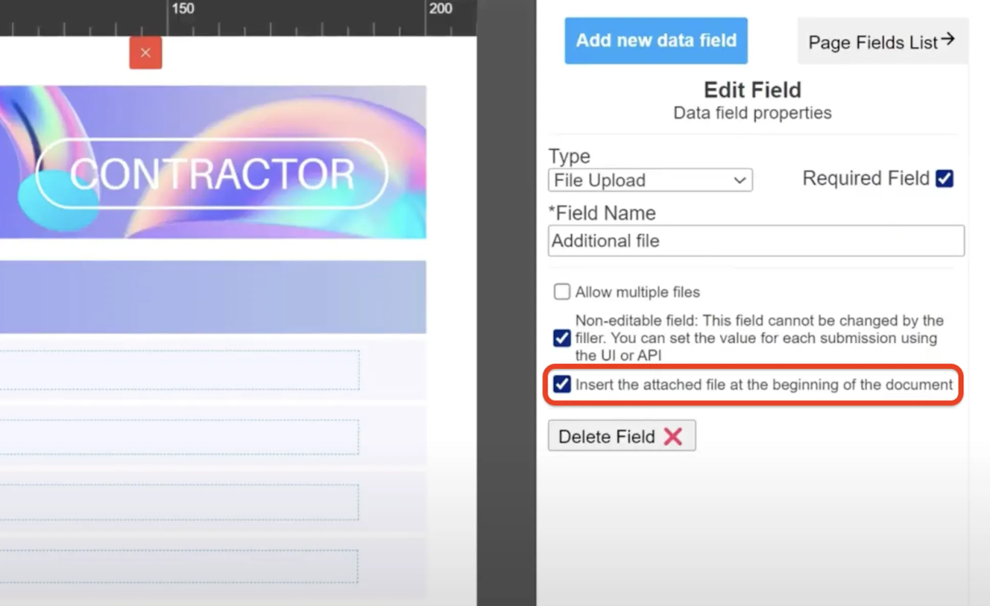 Choose to place the PDF at the beginning of the document