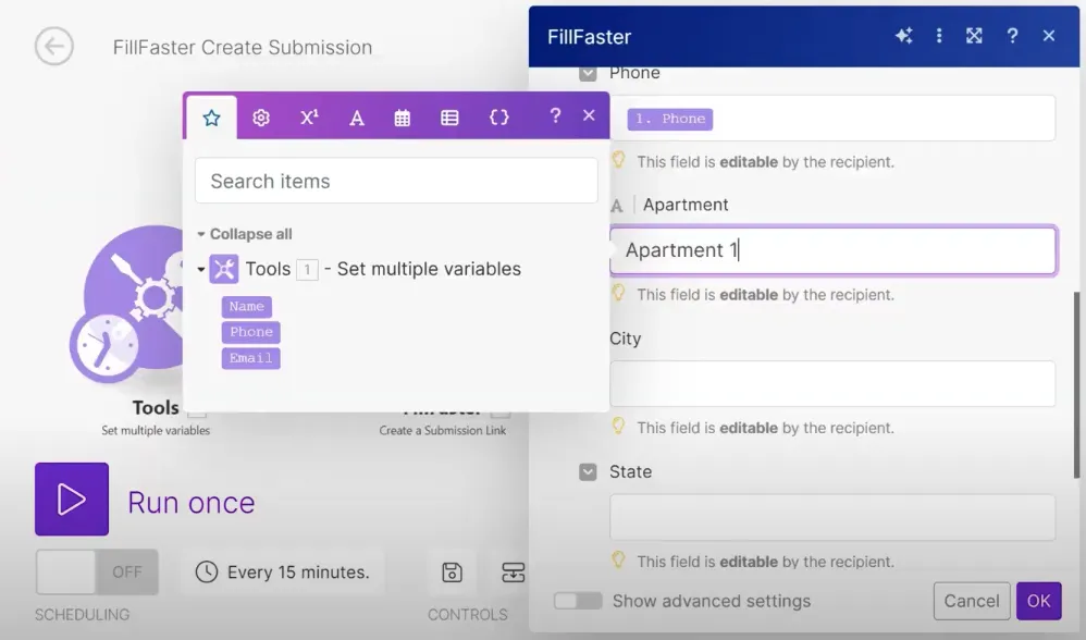 Manually setting data fields