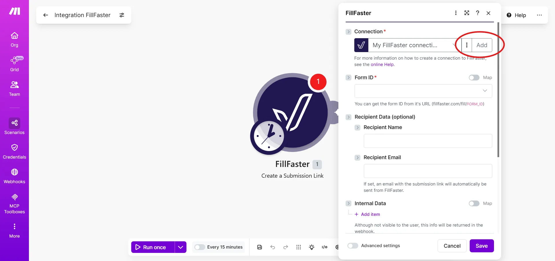 Adding a new connection for FillFaster