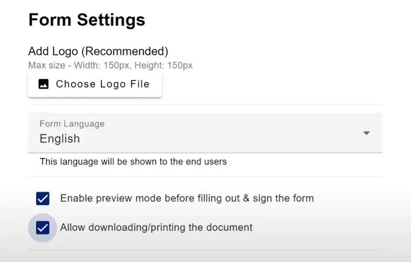 Option to allow downloading or printing of the document