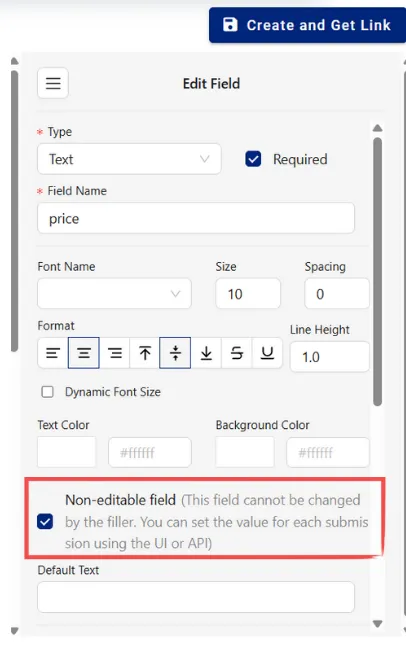 Checking the 'Non-editable' checkbox in the field edit window