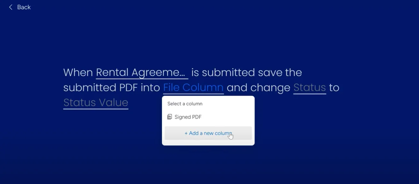 Selecting the 'Files' column as the destination for the submitted PDF