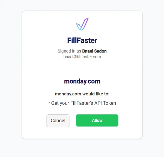 Allowing monday.com to connect with your FillFaster account