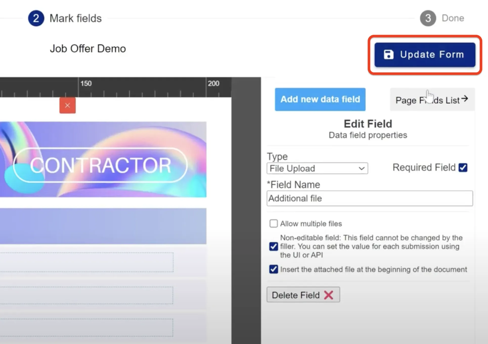 Save and update the form in the builder