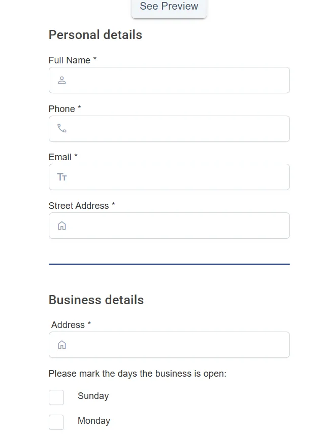 Example form after adding helper components