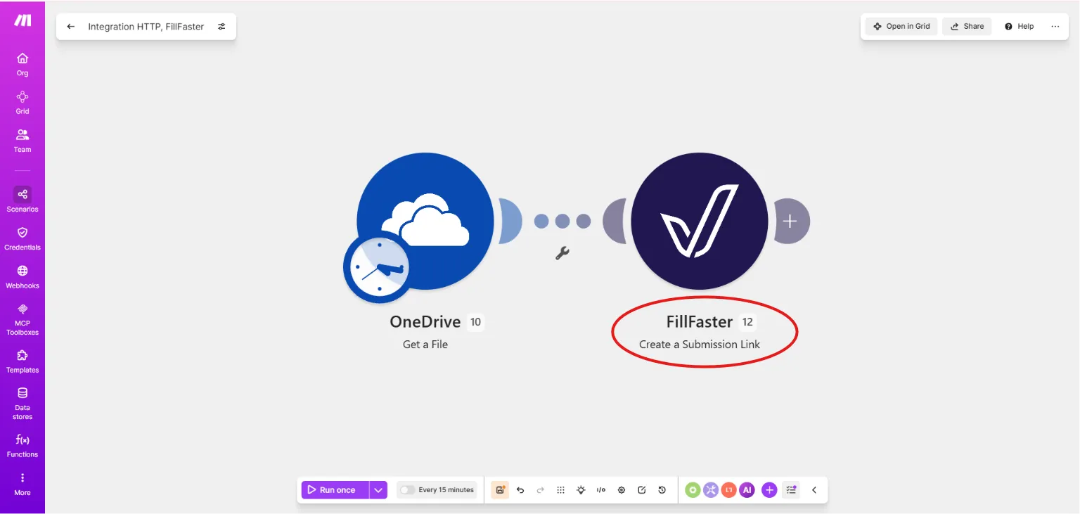 Create a submission link module in Make.com