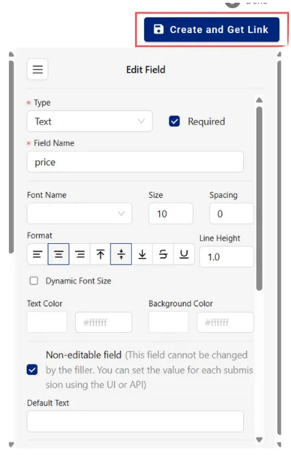 Clicking the 'Create and Get Link' button in the Form Builder
