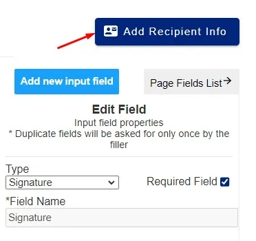 The 'Add Recipient Info' button