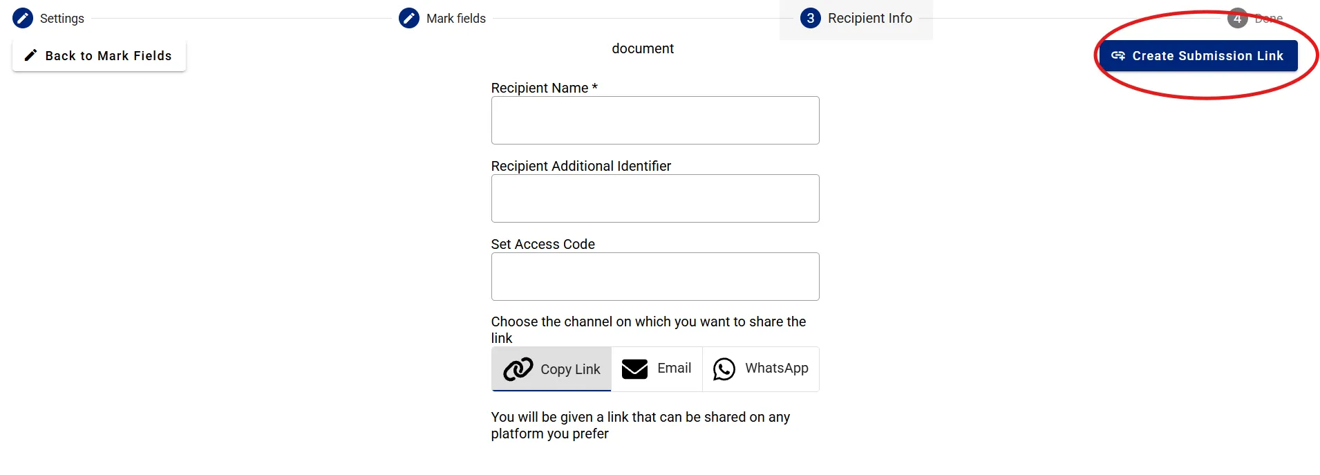 The 'Add Recipient Info' button