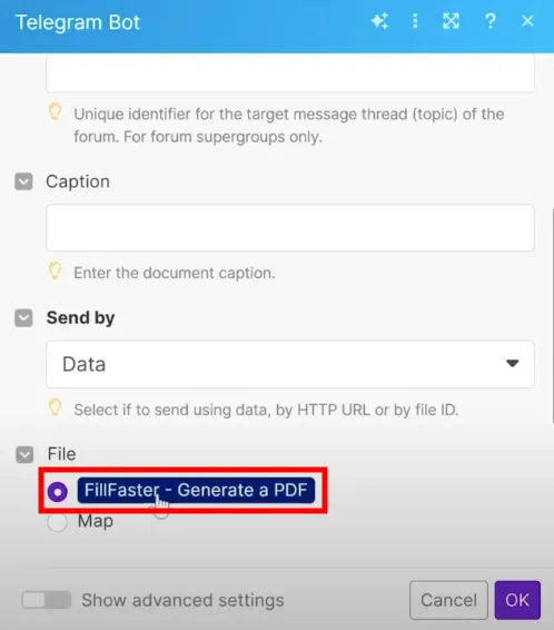 Using the generated PDF as a file object in the next module
