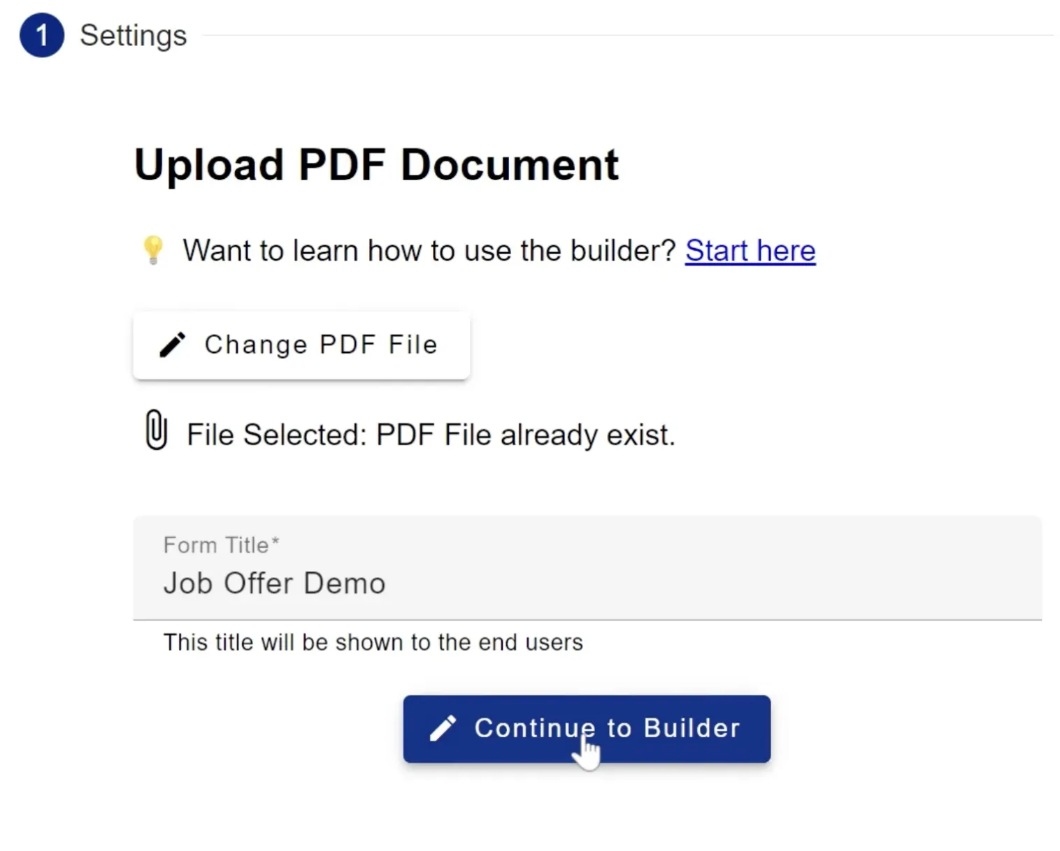 Continue building button in the form builder
