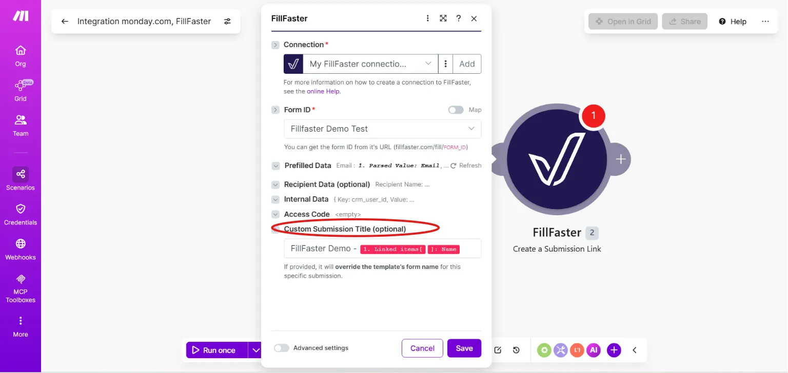 Setting a custom submission title