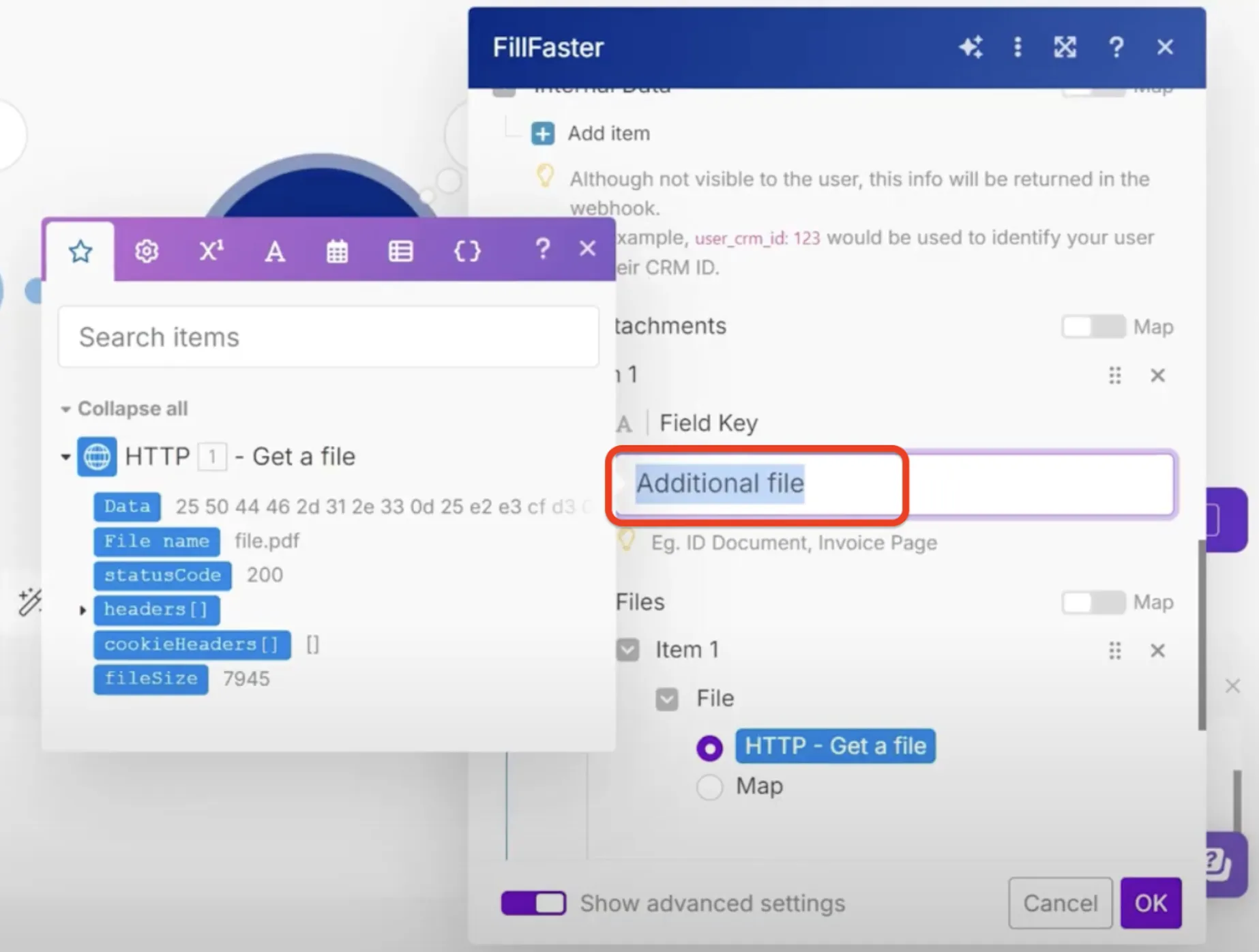 Manually add the field key for file attachments